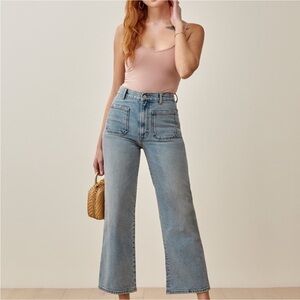 Reformation Alyssa Patch Pocket High Rise Wide Leg Light Wash Jeans 24